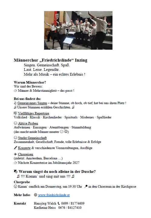 Männerchor Friedrichslinde Inzing – Einladung zum Mitsingen (PDF)